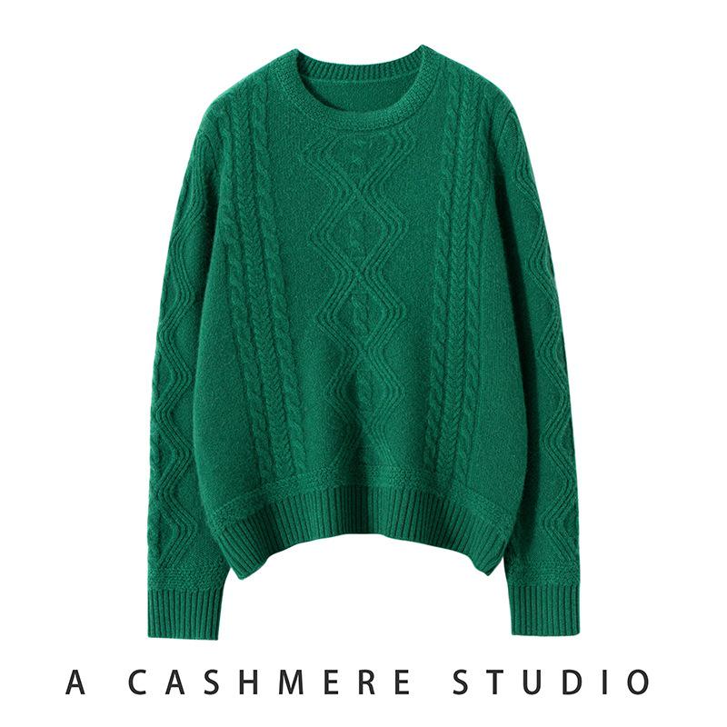 100% Pure Cashmere Women's Cable Knit Diamond Pattern Sweater - Autumn/Winter Slimming Loose Fit Base Layer