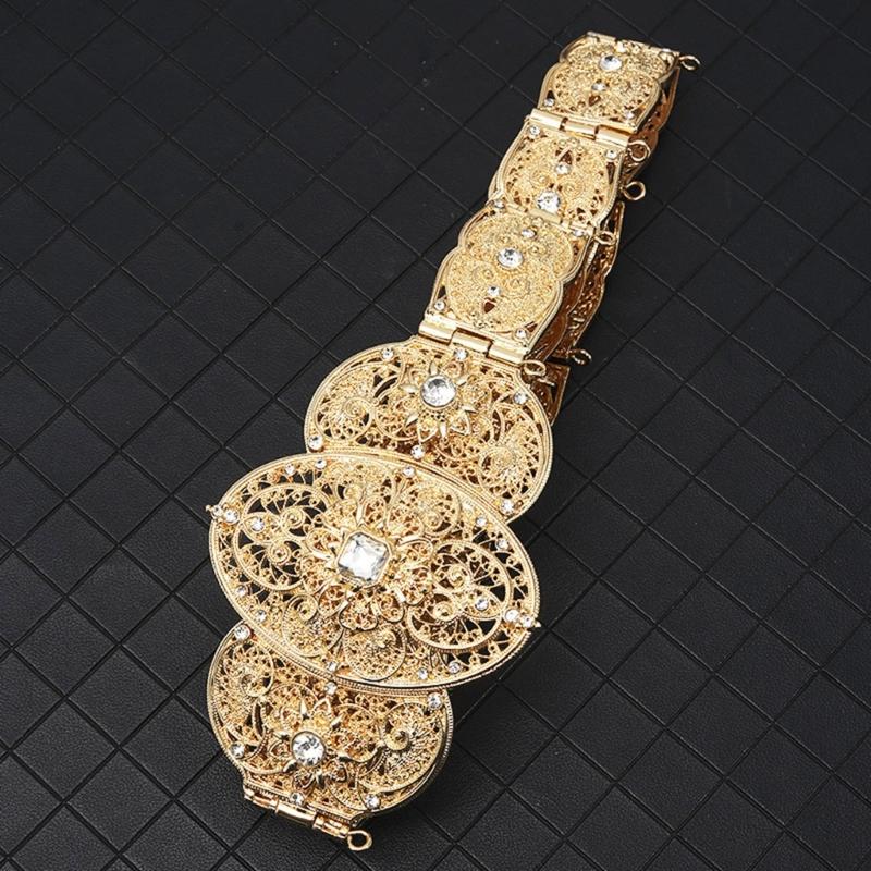 Russian Caucasus Crystal Belt Hollowed Flower Chain Belt for Formal Dress Eye Catching Shimmering Long Robe Wedding Belt