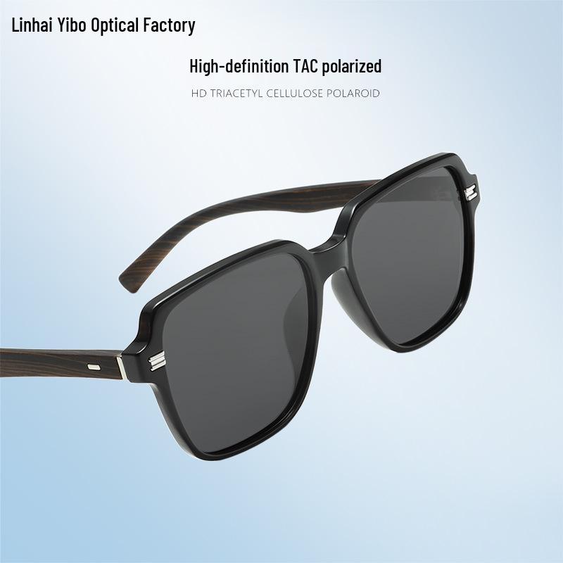 Men's Polarized Driving Sunglasses with TR Frame & Wood Grain Arms, Ideal for Larger Faces