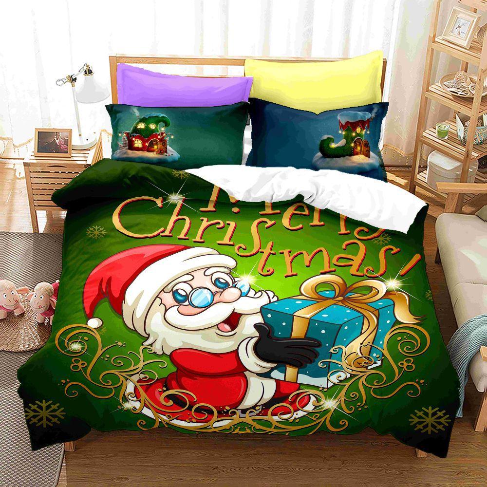 3D Digital Printing Bedding Four-Piece Set Three-Piece Set Christmas Bed Sheet Quilt Pillow