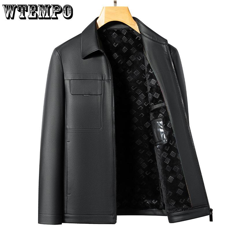 Men's Leather Jacket Middle-aged Men's Short Leather Lapel Leather Jacket High-end Padded and Thickened Jacket