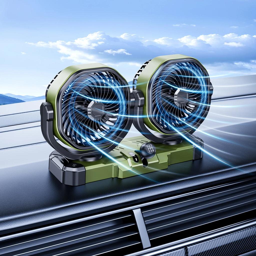 5V/12V/24V Car Dual Head Fan 2 Wind Speed Strong Airflow With 360° Rotatable USB Cigarette Lighter Vehicle Air Cooling Fan