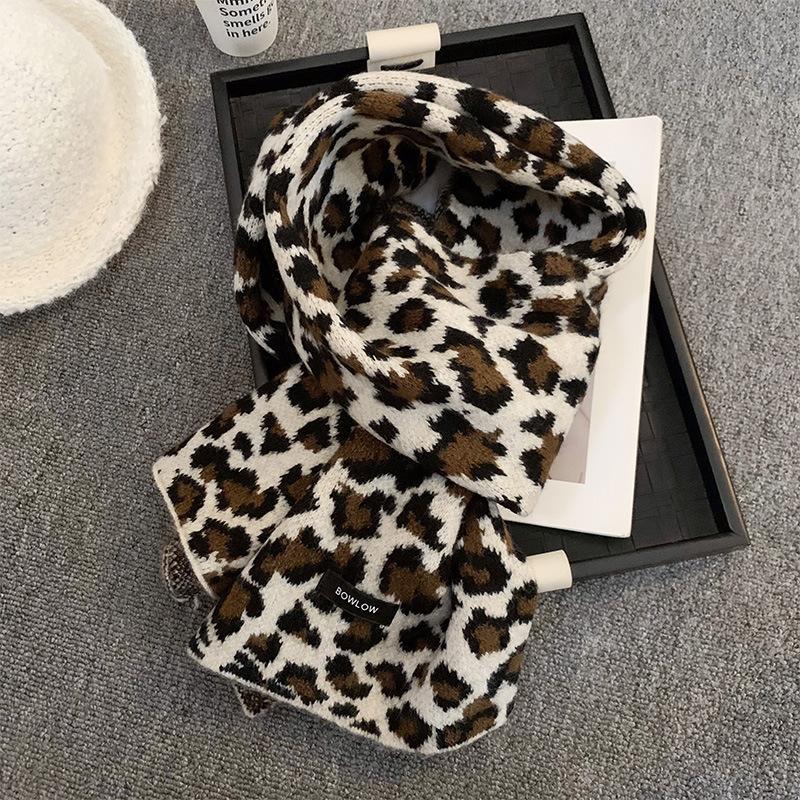 

Ретро шарф с леопардовым принтом для женщин Зимний Новый Модный Тысячелетний Горячая Девушка Высококлассный Утолщенный Защищающий от Холода и Теплый Вязаный Шарф 172*29cm