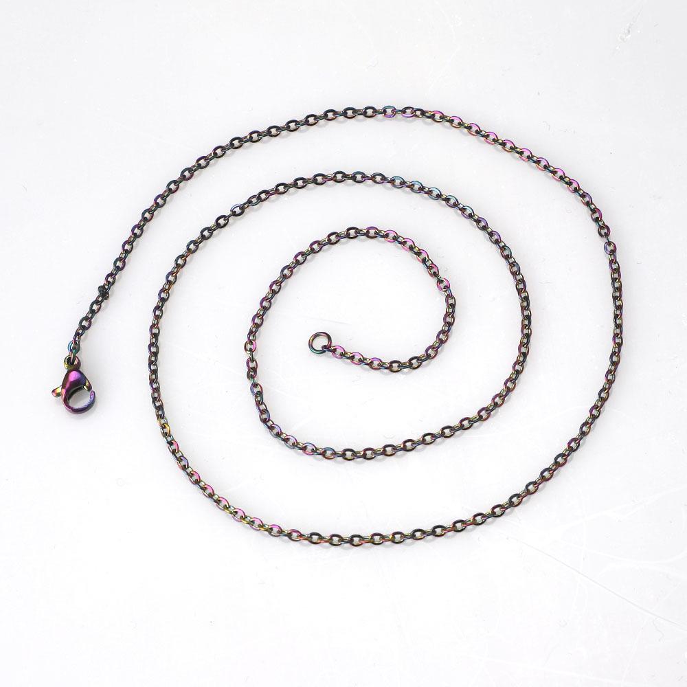 18k Rainbow Electroplated Square Cross Stainless Steel Chain Necklace (40/45/50/60cm)