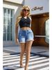 2025 Women's Low Waist Ripped Denim Shorts with Frayed Hem - European American Style Sexy Jeans Hot Pants