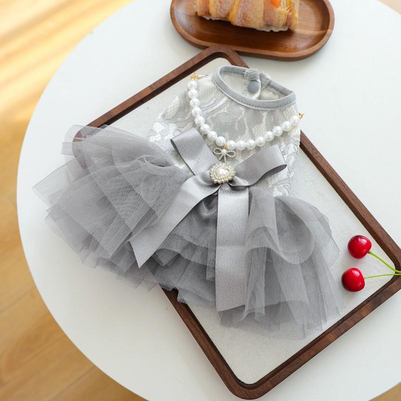 Pet Dress Small Dogs Kittens Gray Swan Formal Gown Lightweight Costume Outfit