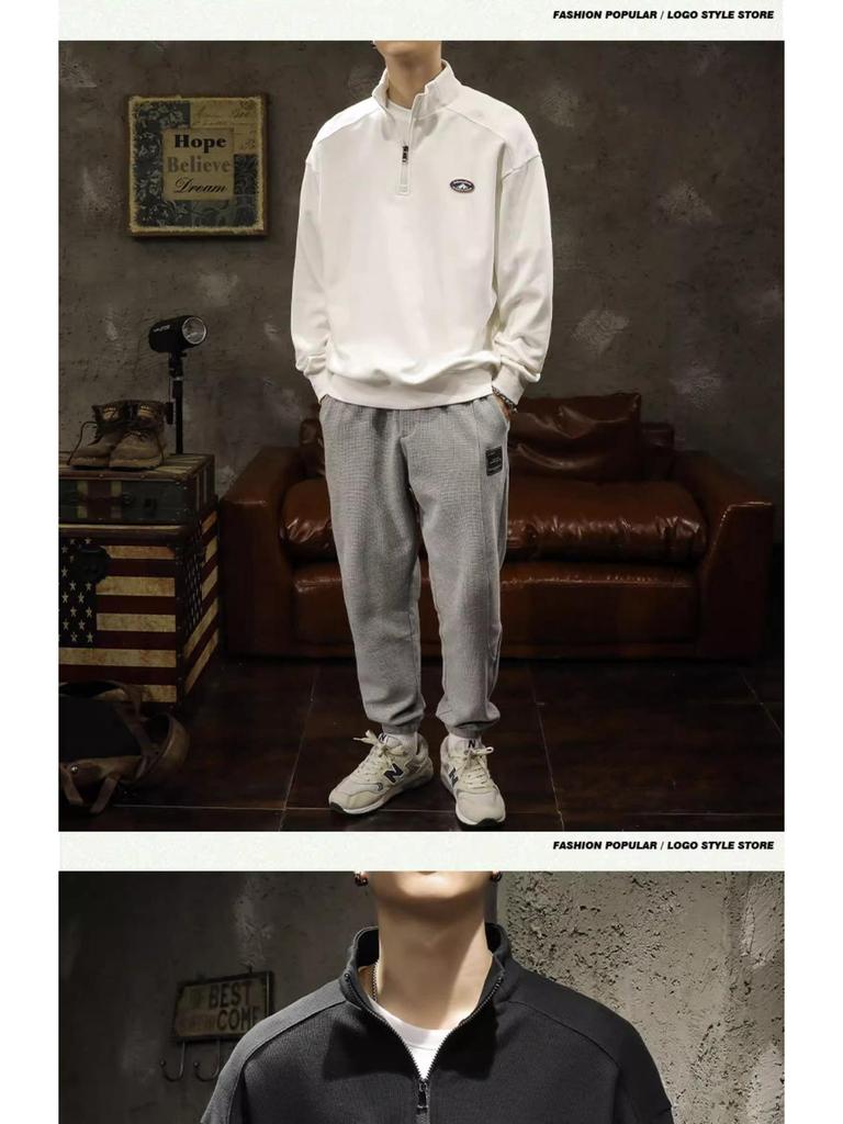 Men's Trendy Loose Half-Zip Stand Collar Sports Hoodie 2025 Spring/Autumn Collection