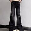 Jeans bootcut larges rétro High Street Automne Hiver Noir Délavé Vêtements Féminins Pantalons en Denim Chic Pantalons Boutonnés Raboutés