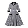 Spring 2026 European and American Women's Seven-Sleeve Black & White Plaid Lapel Dress