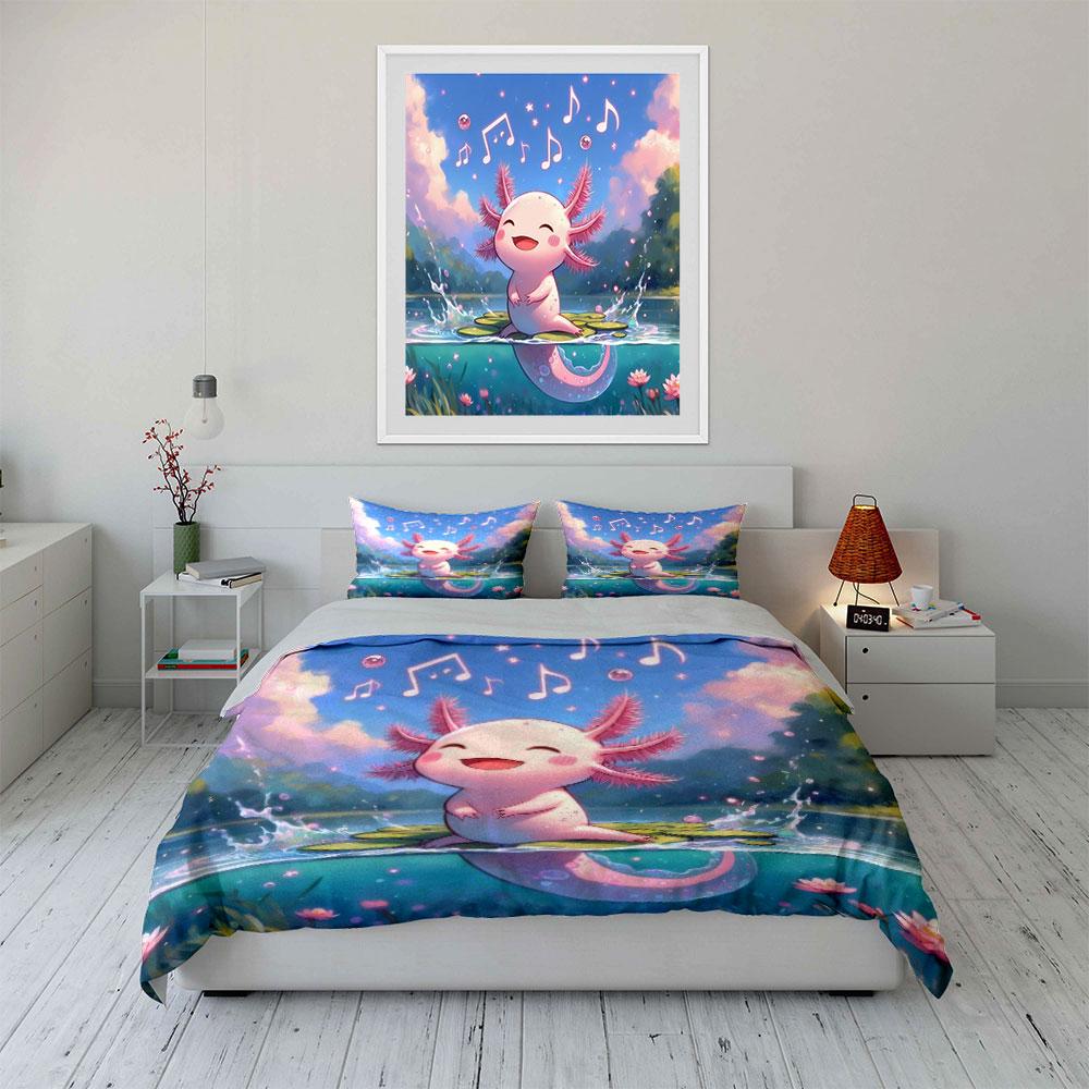 Cartoon Axolotl Decor Set Soft Comfortable Duvet Cover Bedding Set Included 1*Duvet Cover & 2*Pillowcases, Gift