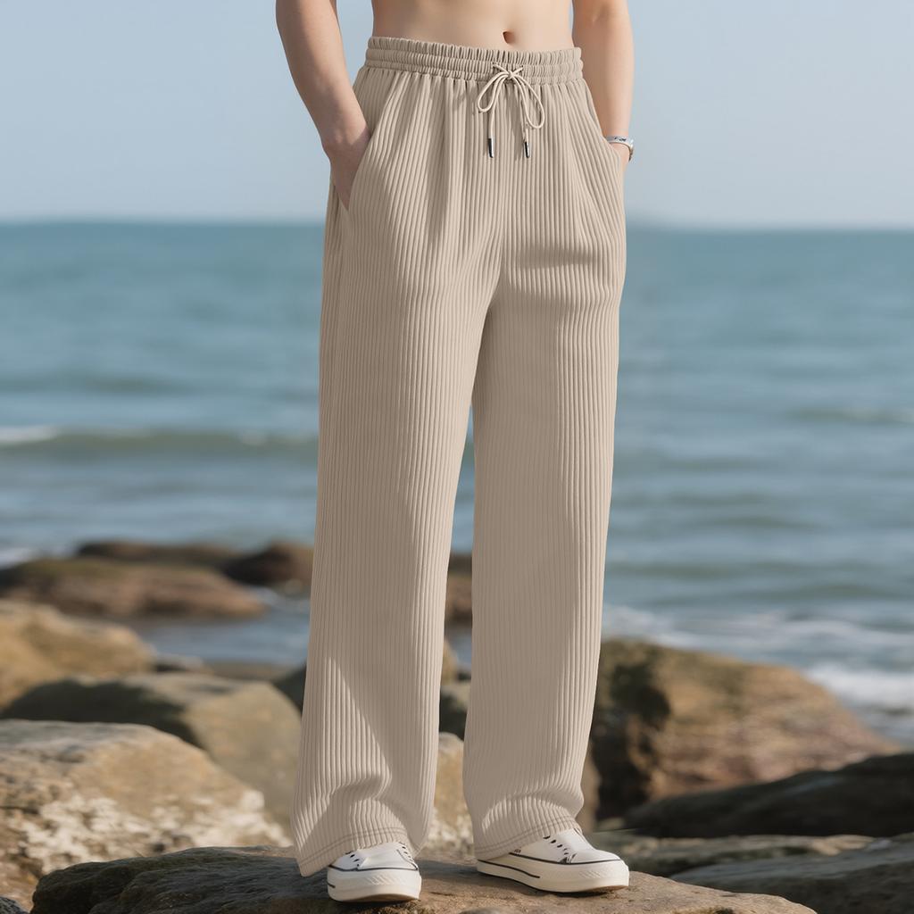 Men Textured Straight Leg Loose Pants Casual Relaxed Fit Workout Stretch Trousers Bottoms