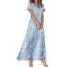 Summer Maxi Dress V-Neck Short Sleeve Print Chiffon Elegant European Style