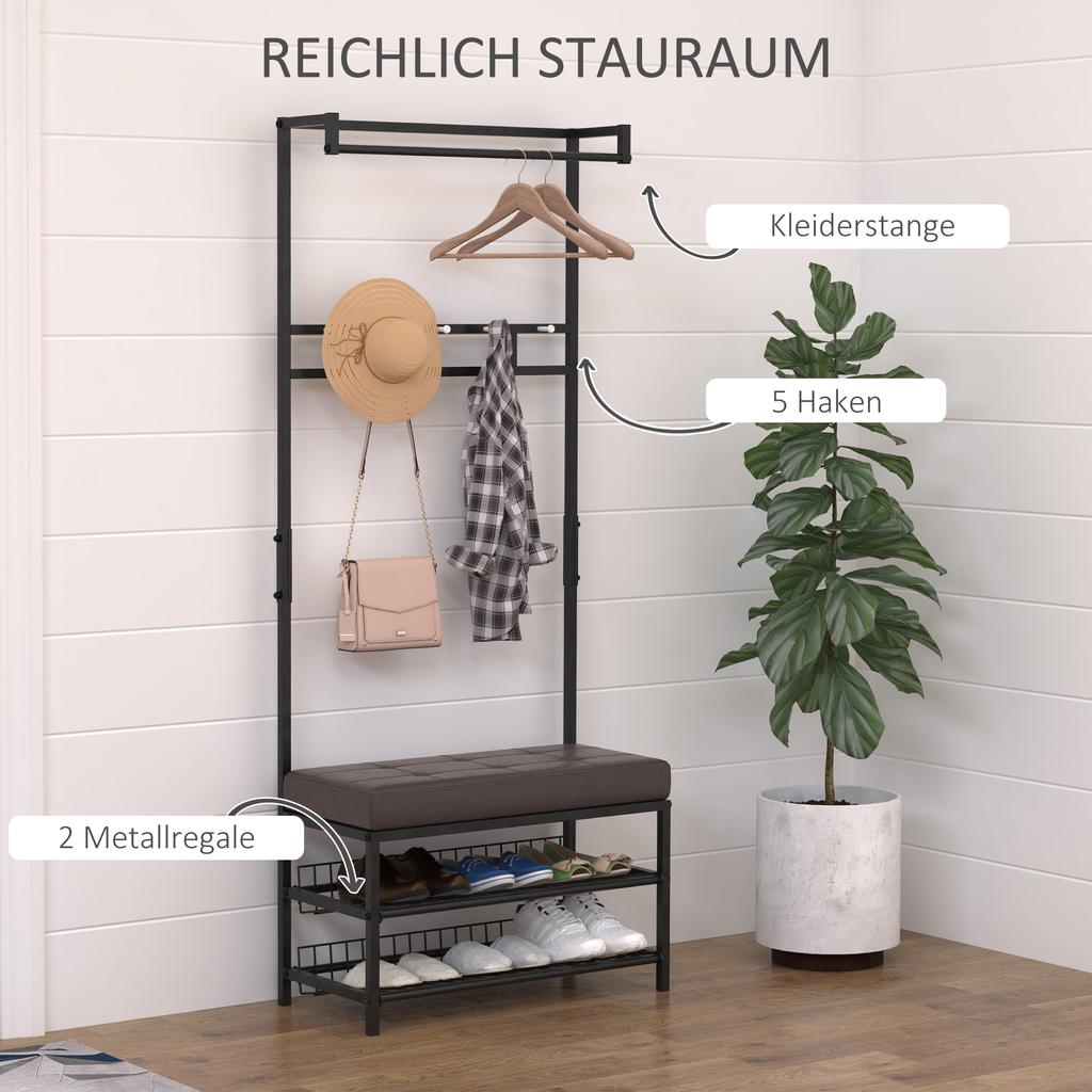 Coat Rack Entryway Coat Hanging Hat Bags Hook Storage Hallway Storage Shelf Footrest Bench Metal Multi Purpose