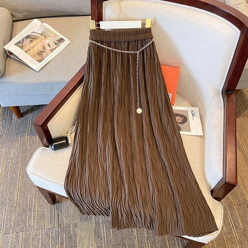 

Элегантная черная юбка с высокой талией и складками для женщин XL темно-коричневого