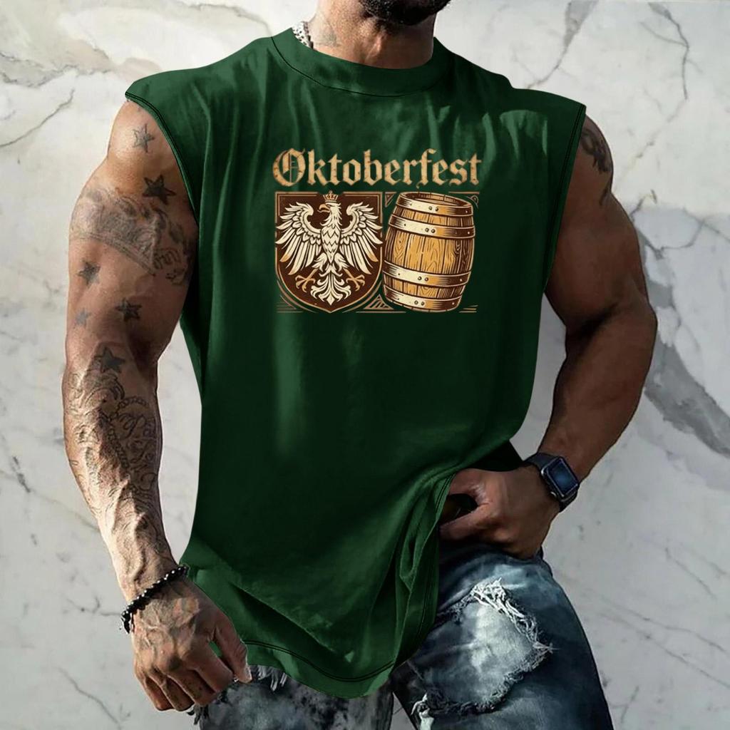 Men Sleeveless Tank Top Oktoberfest Graphic Print Loose Fit Muscle Shirt Casual Streetwear Summer Workout Vest