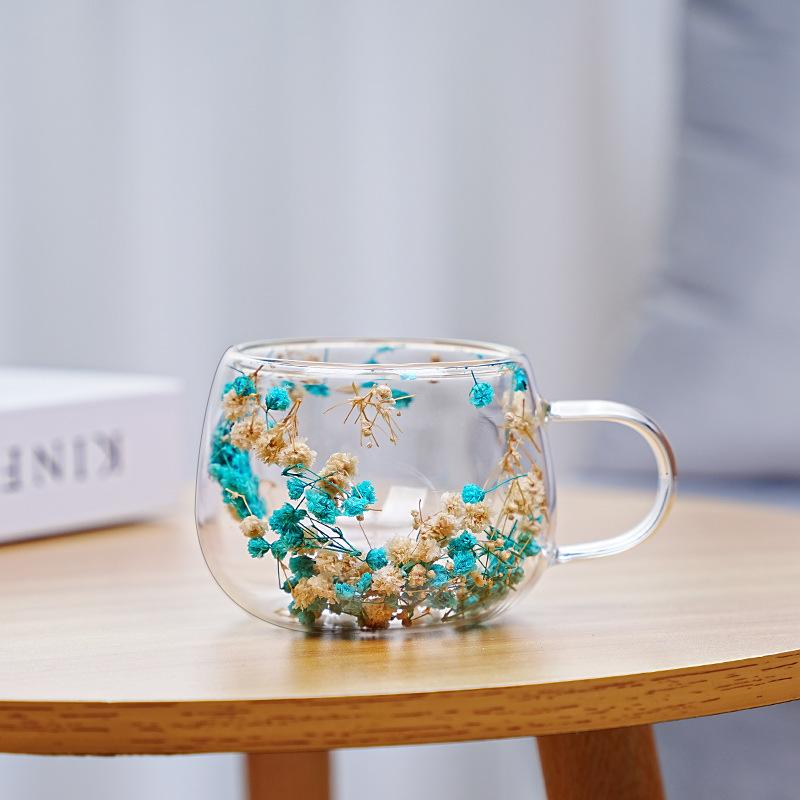 Dried Flower Hot Coffee Cups for Hot Drinks Tea 250ml Cofee Cup Borosilicate Glass Vasos Para Cafe Office Beverage Mug