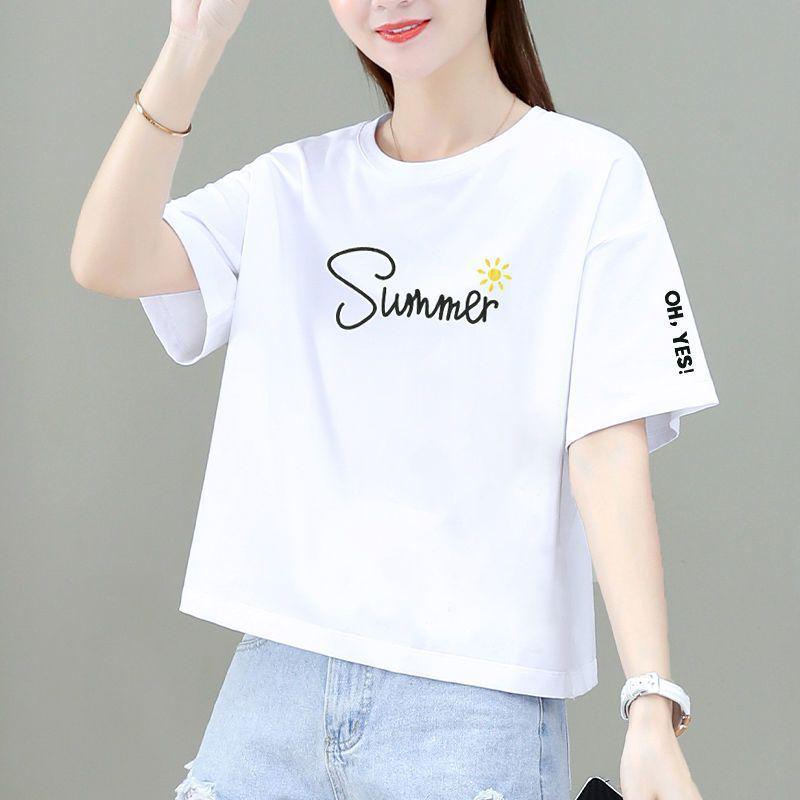 

2025 Women s Retro Loose Fit Short Sleeve Cotton Tee with Slimming Round Neck 2XL (120-130 lbs)