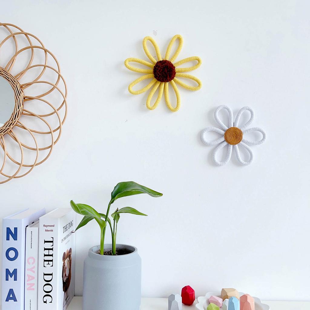 Bohemian Sunflower Wall Art Hanging Ornament for Baby Girls Bedroom Decorations Handmade Woven Flower Pendant Decor