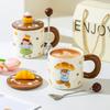 Dessert Bread Boy Girl Ceramic Mug Couple Cup Water Cup with Lid Cute Cup Underglaze Color for Girls