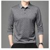 Mens Long Sleeve Jacquard Polo Shirt Business Casual Spring Autumn Top