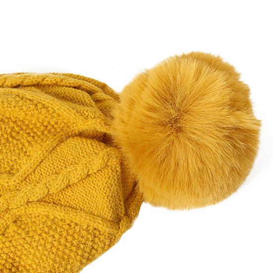3Pcs/Set Women Winter Hat Scarf Gloves Set Plush Ball Decor Rhombus Texture Knitting Hat