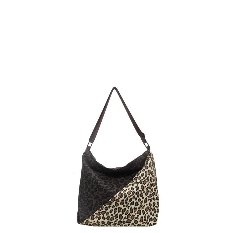 

Сумка-шоппер из денима с леопардовым принтом и цветными блоками. Повседневная и модная универсальная сумка через плечо. чёрный