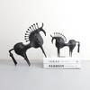 Black Horse Metal Spike Sculpture Ornament, Living Room Desktop Animal Model Horse Sculpture, Office Study, Home Decoration