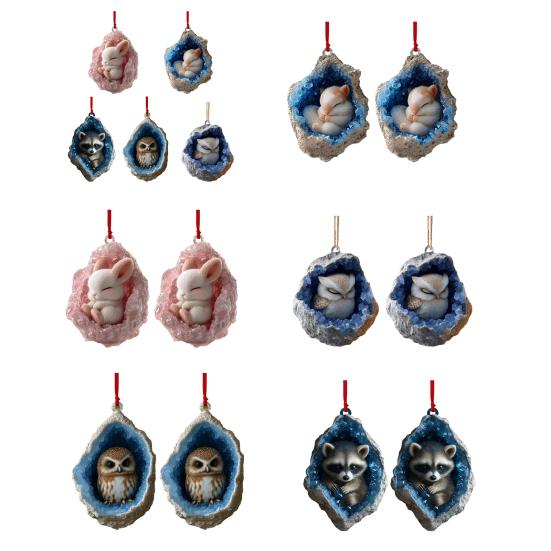 Geode Animal Decoration 2D Acrylic Forest Crystal Cave Little Animals Christmas Hanging Ornament