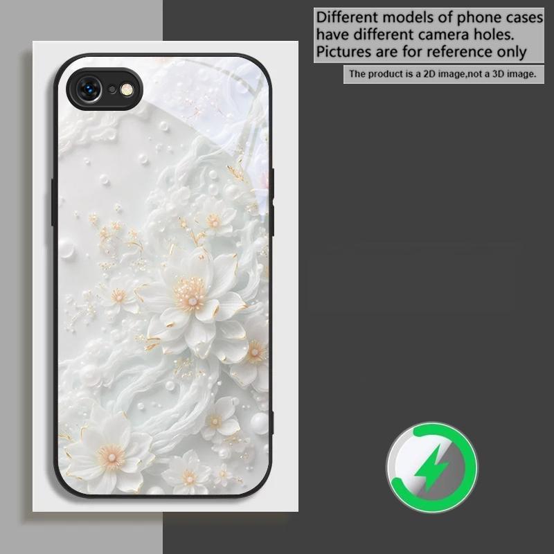 

Красивые белые цветы, подходящие для iPhone 17 Pro Max 16E 15 Pro 14 13 Plus 12 mini 11 XR Xs 7 8 16 Air, черная стеклянная панель для телефона iPhone Air