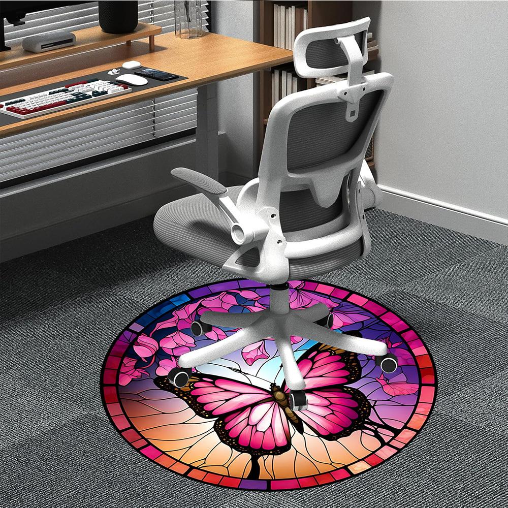 

1pc Butterfly Stained Glass Chair Carpet for Office Non-Slip, Machine Washable Rug for Office, Room - Holiday Decor, Machine Made yy251016151 80cm by 80cm