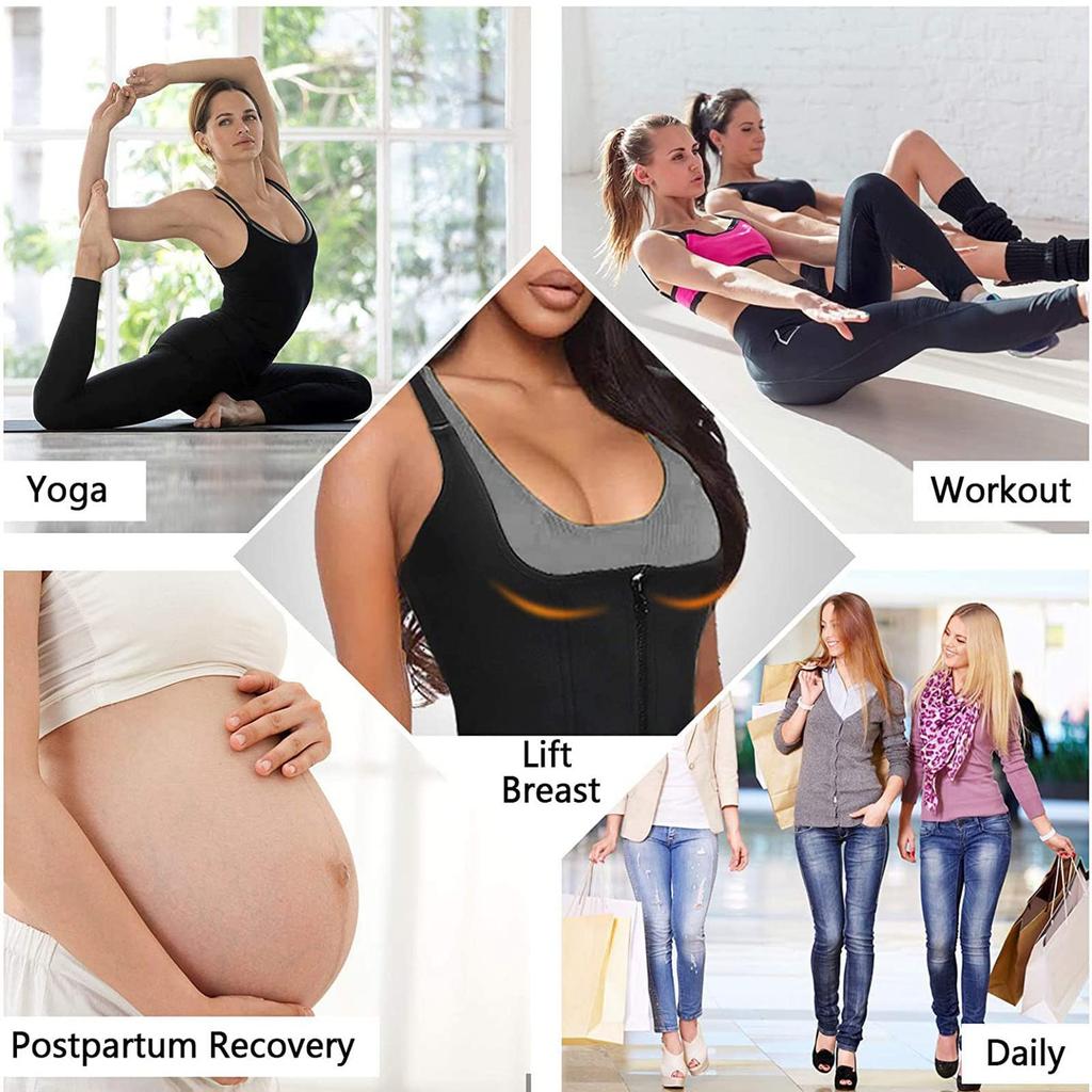 Women Waist Trainer Corset Tummy Control Shapewear Sweat Zipper Vest Slimming Body Shaper Sauna Suit Workout Cincher Tank Top with Adjustable Straps