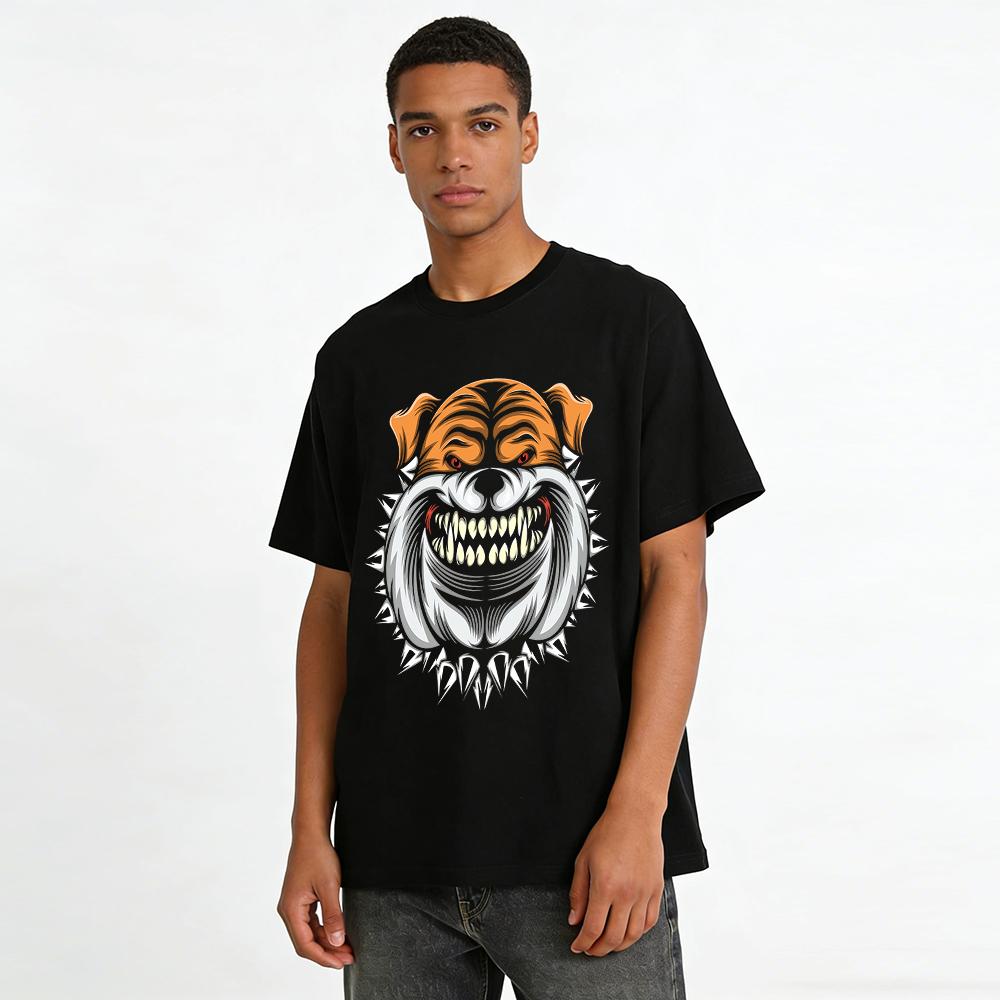 Vicious Bulldog Print Streetwear Casual Tee For Men Women Pure cotton T-shirt