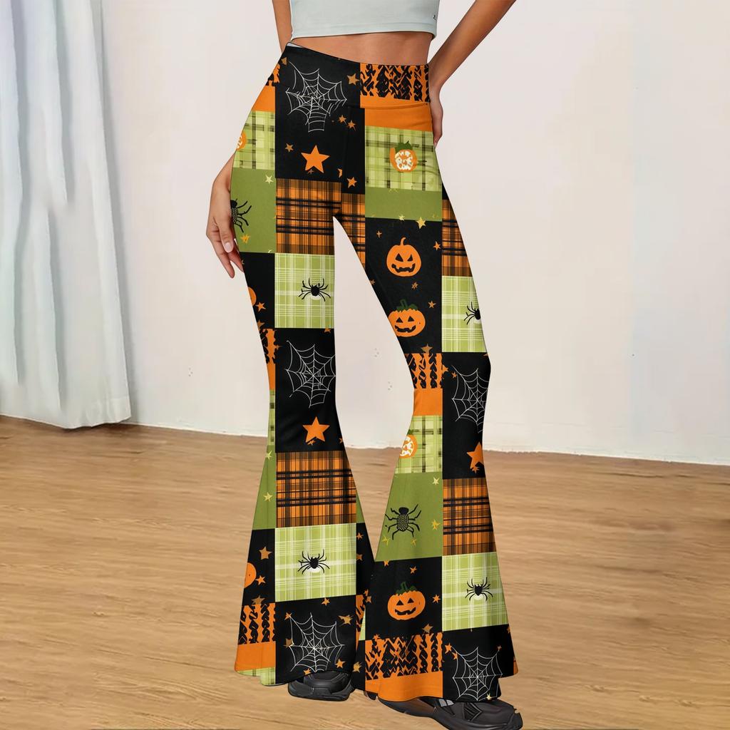 Women's Casual Halloween Print Flared Yoga Pants High Waist Stretchy Fitness Leggings Comfortable Lightweight Workout Trousers
