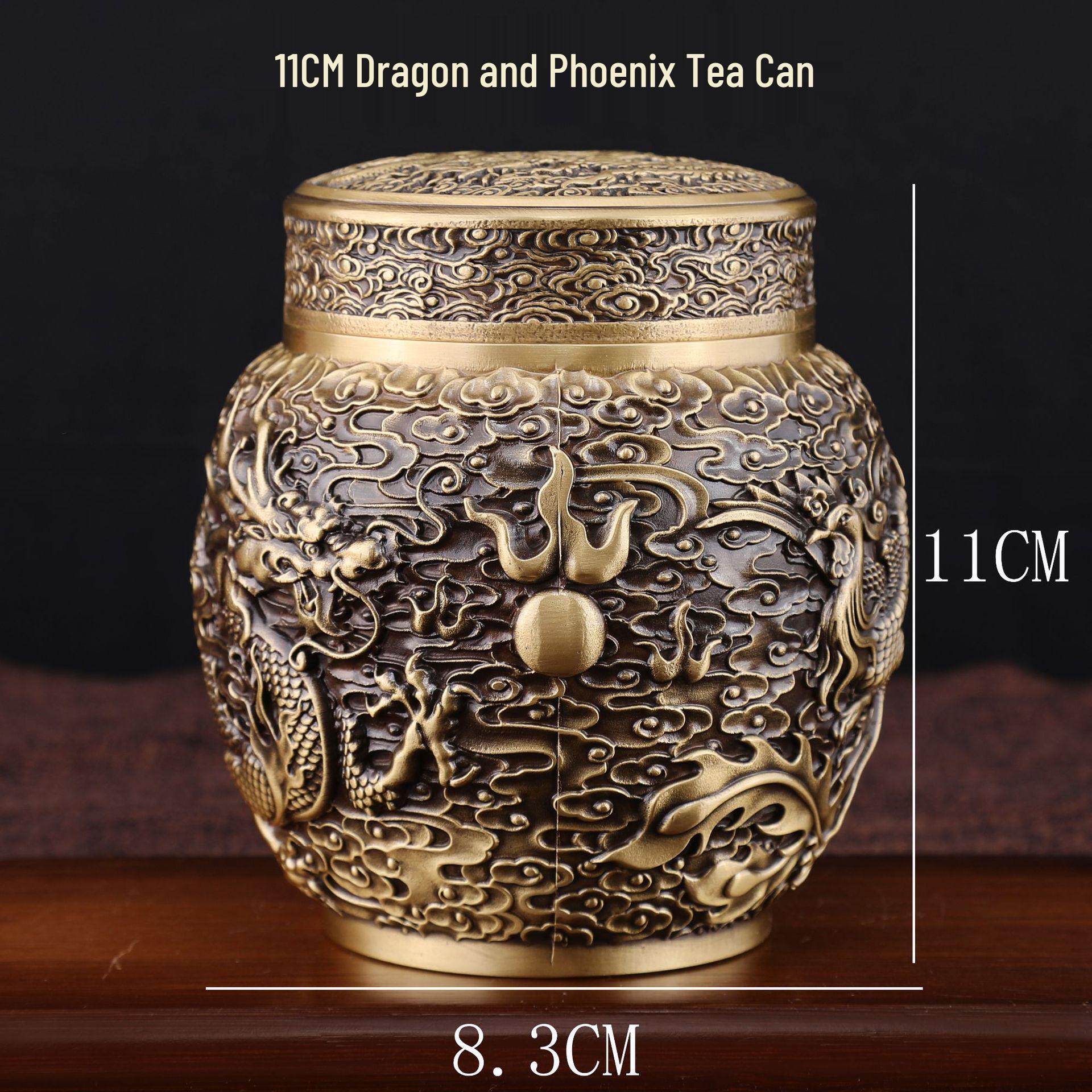 Brass Tea Caddy with Copper Dragon and Phoenix Ornament