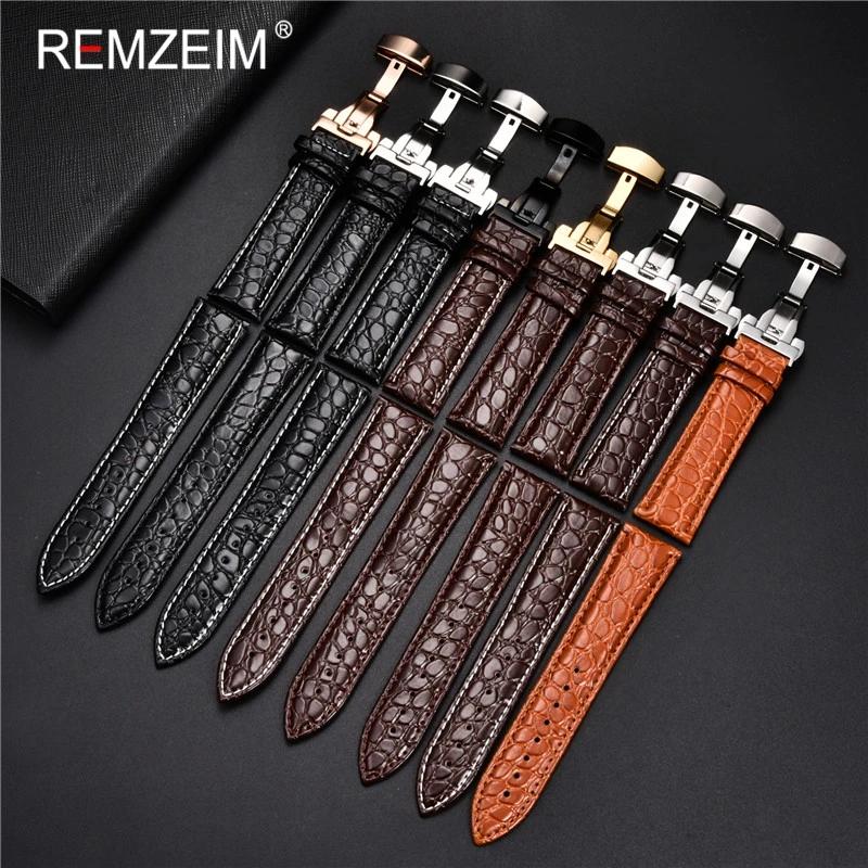 Leather Watch Band 18/20/22/24mm Universal Bracelet Crocodile Pattern Business Watchband Accessories with Gift Packing Box