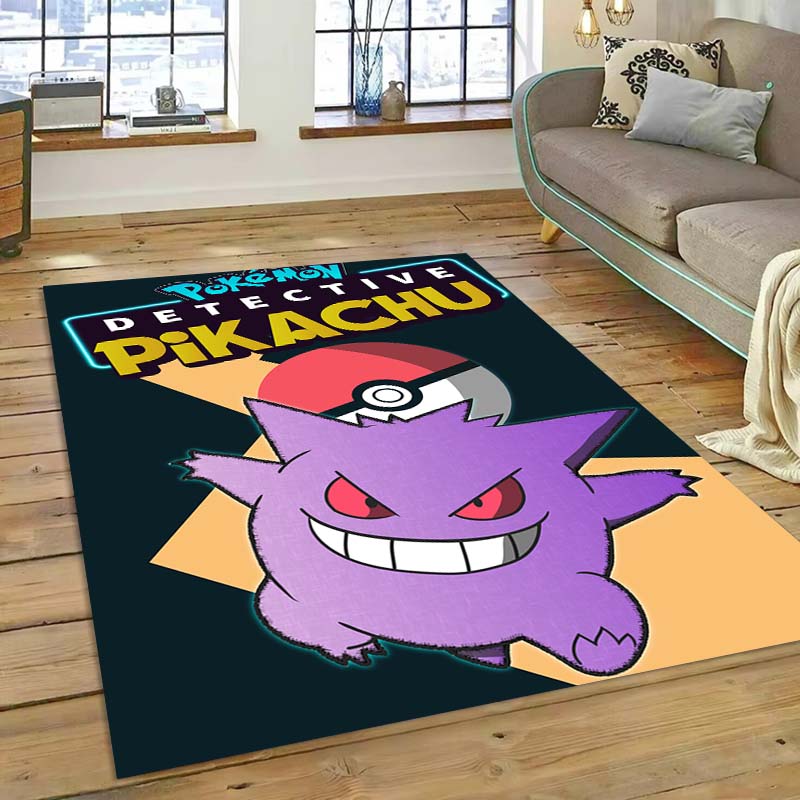 New ModelPokémon Gengar Themed XXL Rug Cool Gengar Patterns with Vivid Colors Dynamic Styles Designs Soft Floor Mat for Bedroom
