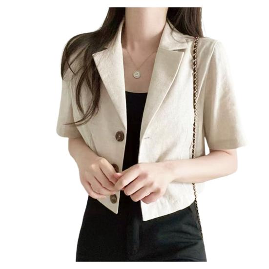 Ženy Letní oblek Kabát Klopa Krátký rukáv Jednořáskové Knoflíky Knoflík Krátký oblek Bunda Jednobarevný Volný střih Business Outwear