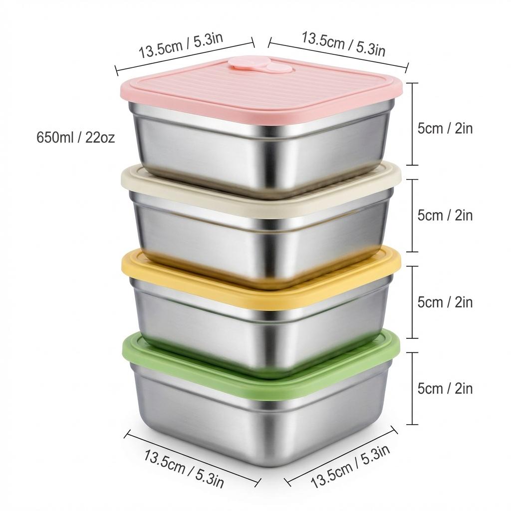 Portable Lunch Box Outdoor Picnic 1/2 Grids Large Capacity Fruit Salad Food Storage Container 304 Stainless Steel Bento Box