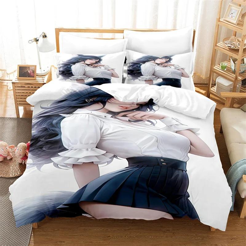 Set de lenjerie de pat cu fată sexy de desene animate, Set cu husă de pilotă, Lenjerie de pat pentru îndrăgostiți, Lenjerie de pat de lux pentru copii, King size, Seturi de lenjerie de pat cu pilotă, Set cu husă de pilotă Queen