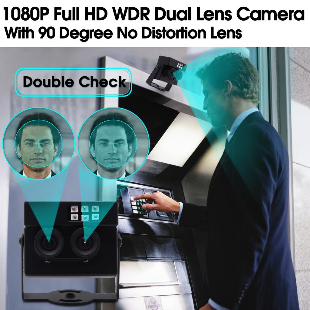 ELP USB Camera 2MP Webcam WDR Dual Lens Webcam with Face Biopsy Detection Video RGB IR Dual Output Vision Webcam with IR LED Plug and Play for Windows