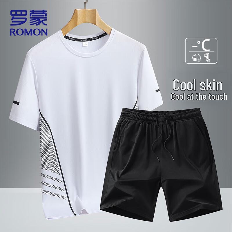 ROMON Men's Ice Silk T-shirt & Shorts Set