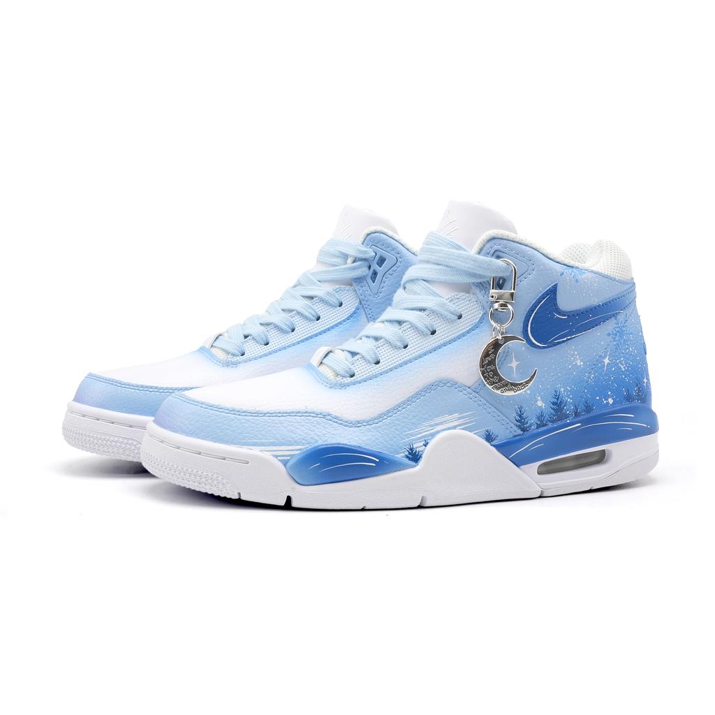 Nike Flight Legacy Winter Snow Scene Abrasion Resistant Mid Top Vintage Basketball Shoes Unisex Blue White BQ4212-101(Team691-)
