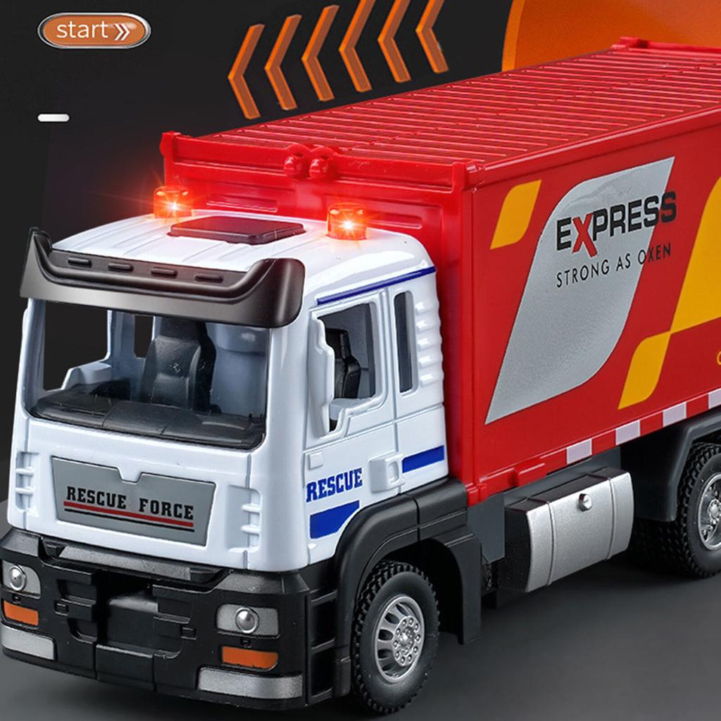 Model kontejnerového kamionu v měřítku 1/32 s hudbou a světlem,otevíratelné dveře,realistický ozdoba na vozidlo,litový model setrvačností,zatažení,dárek k narozeninám
