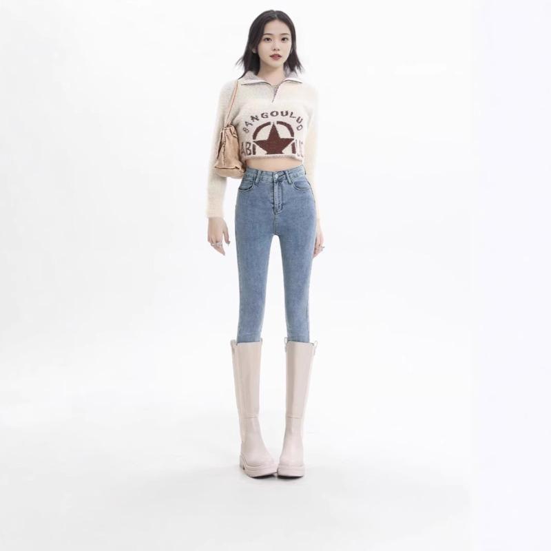 Fleece and Thickened Jeans Women's New High-waisted Pants, Warm and Velvet Outer Wear Integrated Velvet Autumn and Winter New Pants