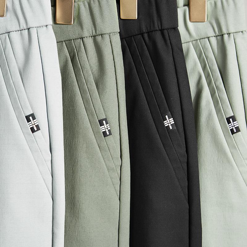 Spring Summer Pants Mens Stretch Korean Casual Slim Fit Elastic Waist Business Classic Trousers Male Black Gray 28-38