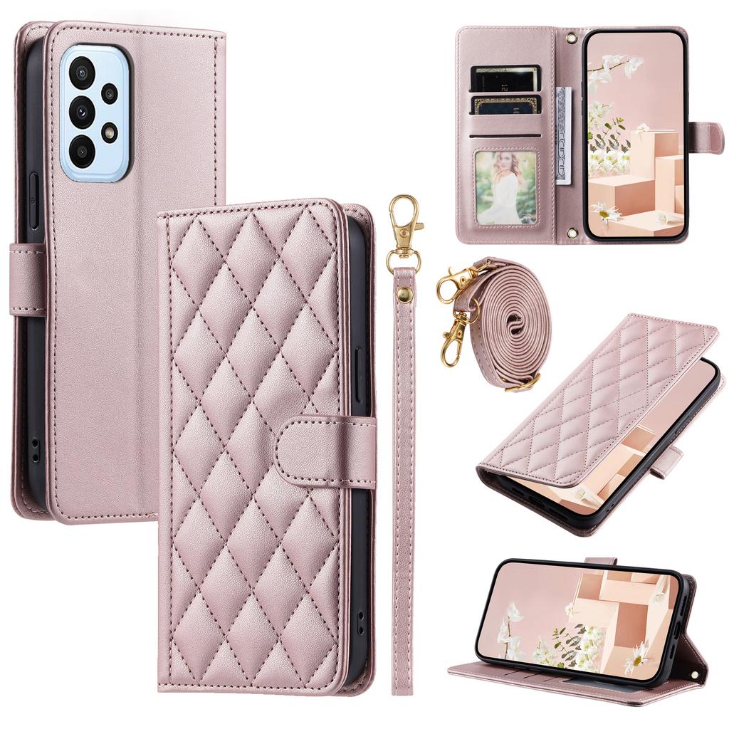 For Samsung Galaxy A52 4G/5G/A52s 5G Leather Case Rhombus Grid Phone Cover with 2 Straps