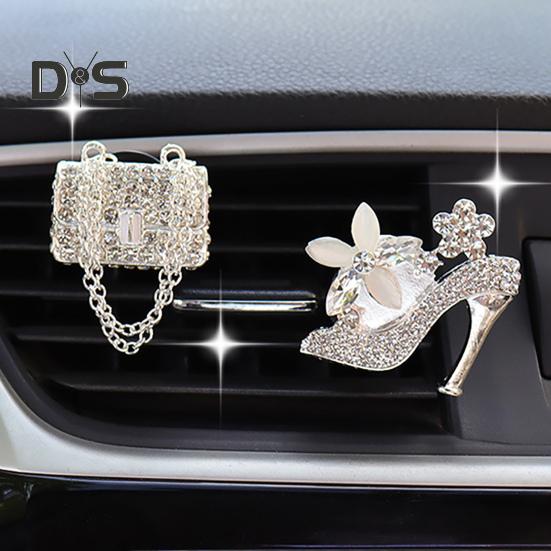 2 Stück Auto-Aromatherapie-Entlüftungsclip, luxuriöser Strass-High-Heel-Handtaschen-Lufterfrischer, Luftauslass-Dekorationsklemme, Auto-Innenzubehör