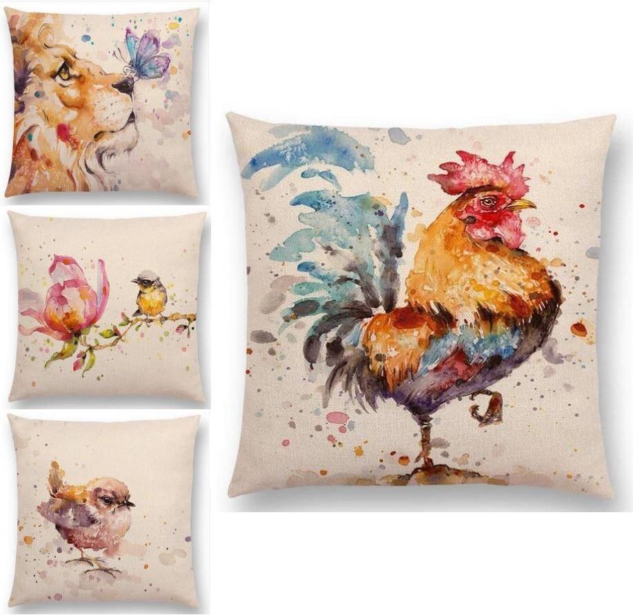 Exquisite Watercolor Lion Flowers Butterfly Lane Bird Wren Cushion Cover Ideal For Stylish Homes