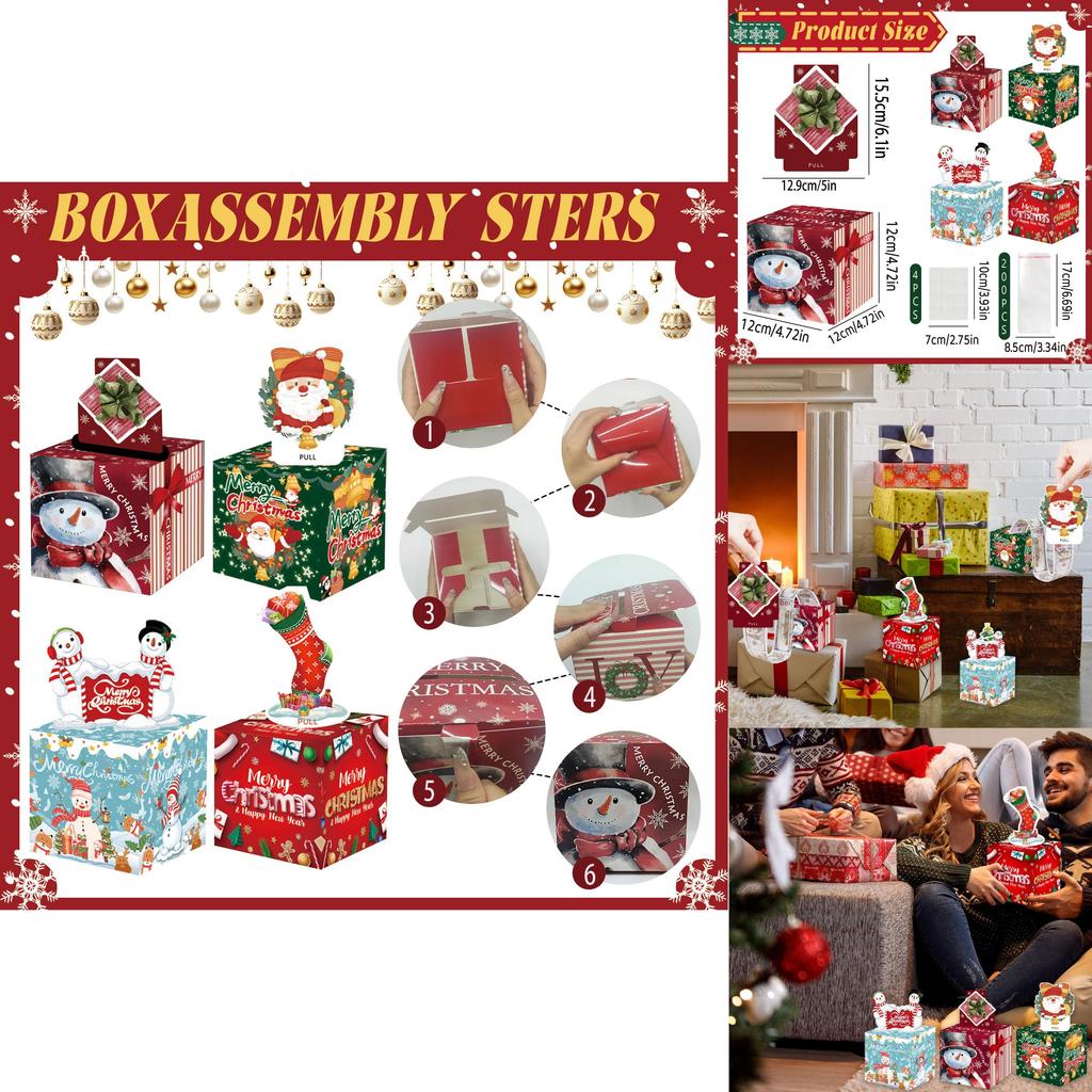Christmas Themed Pattern Paper Box Set Holiday Decoration Props For Holiday Celebrations