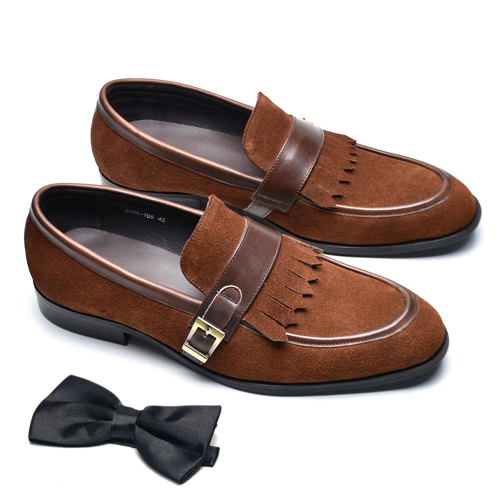 

Classic Italian Mens Tassel Dress Loafer Shoes with Buckle Cow Suede Leather Slip-on Wedding Party Dinner Formal Shoes Man 46